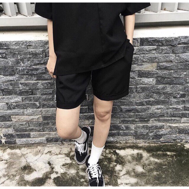 [40-85kg] Quần short kaki xoắn line all black kèm ảnh thật