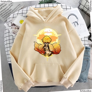 Áo Hoodie Mùa Đông In Hình Anime Demon Slayer Zenitsu Phong Cách Hip Hop Đường Phố Cho Nam
