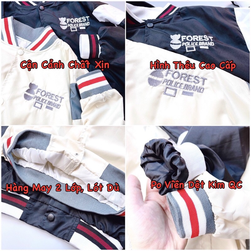 Áo khoác dù 2 lớp nút bấm thêu gốc