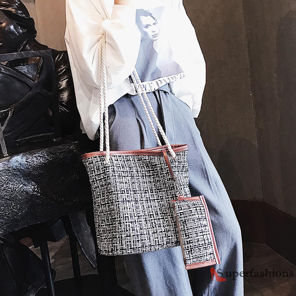 【Hot Sale】Large Totes Women Girls Braid Wool Plaid Clutch Shopping Shoulder Handbags