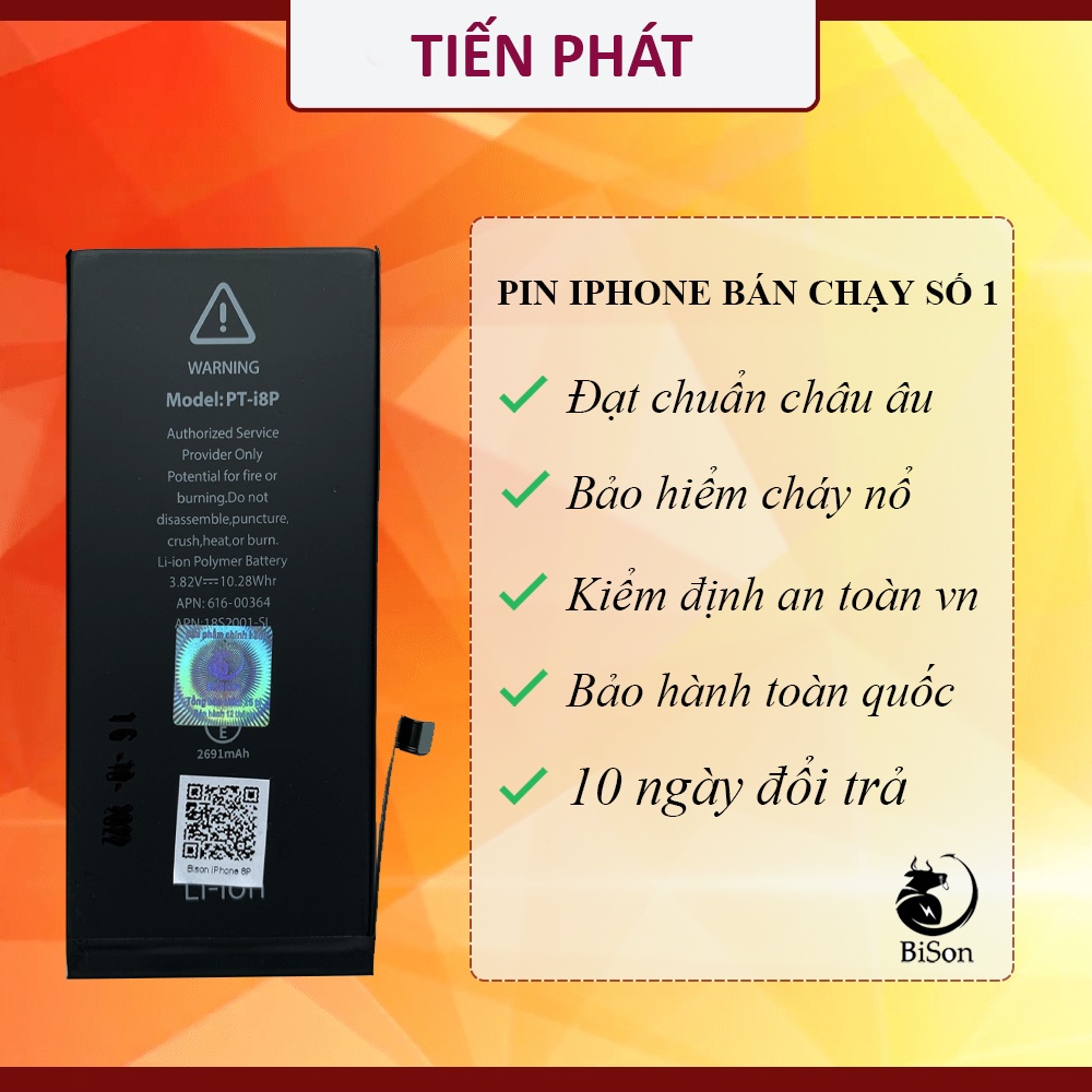 Pin BISON Iphone 8 plus chính hãng - Pin Con Trâu - BH 12 tháng online - Dung Lượng 2691mAh