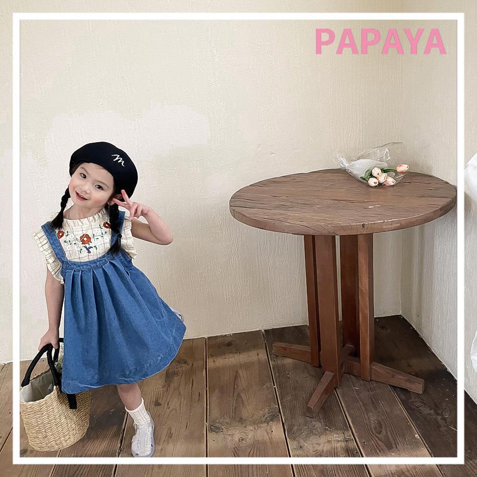 Bộ Áo Nhún Bèo + Chân Váy Yếm Denim Thời Trang Cho Bé Gái