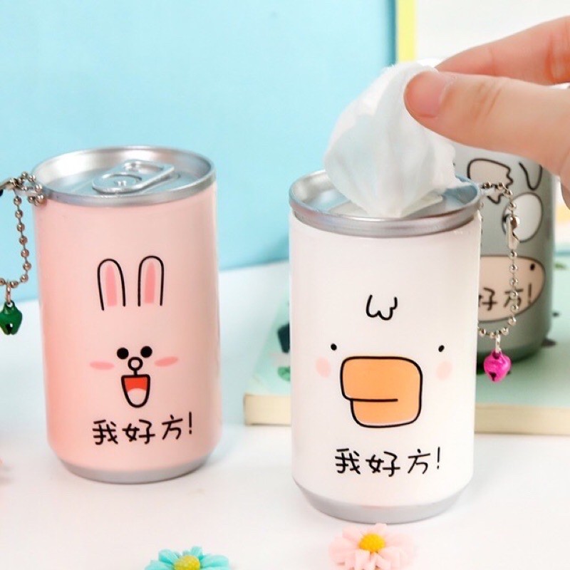 [ free ship đơn 50k] KHĂN GIẤY ƯỚT DẠNG LON MINI NHIỀU HÌNH CUTE BỎ ĐÂU CŨNG TIỆN