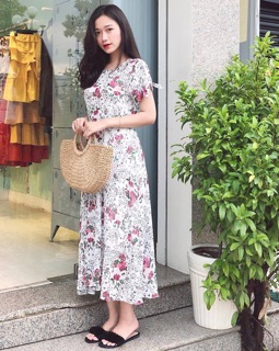 ĐẦM VOAN HOA THẮT NƠ DÂY