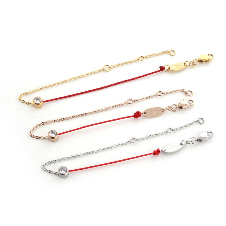 Vòng tay dây đỏ may mắn bằng thép titan đính đá kim cương cao cấp cho nữ