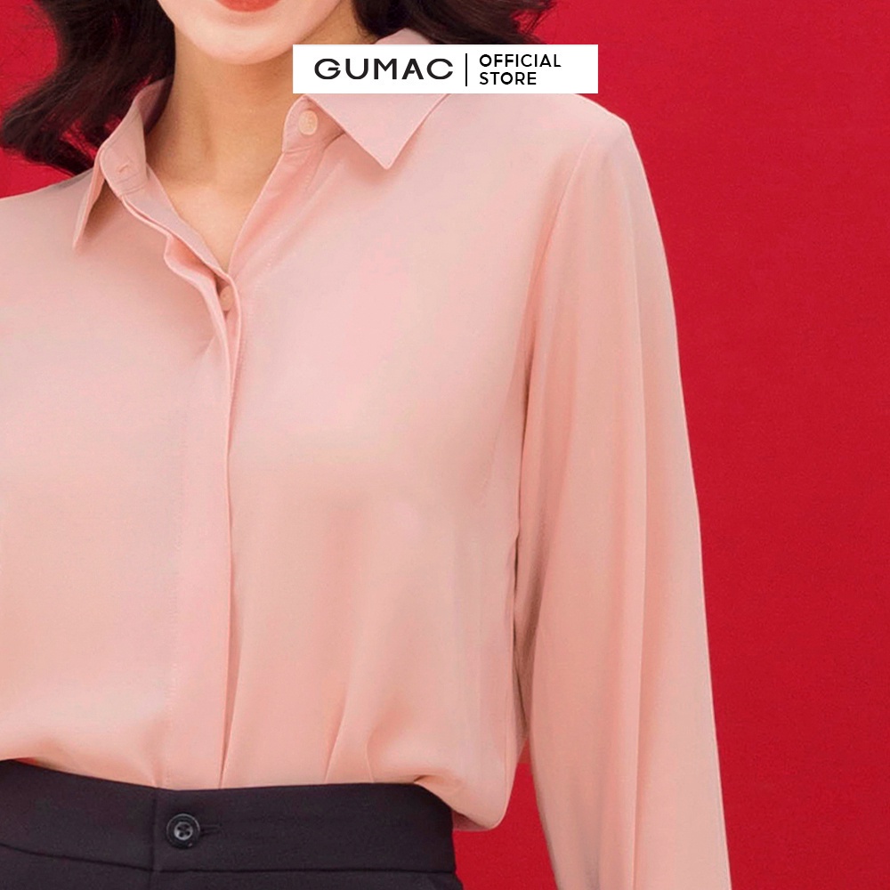 Áo sơ mi nữ cơ bản thời trang GUMAC thiết kế phong cách công sở - giấu nút tinh tế AC01013 - chất liệu tằm ý mỏng mát