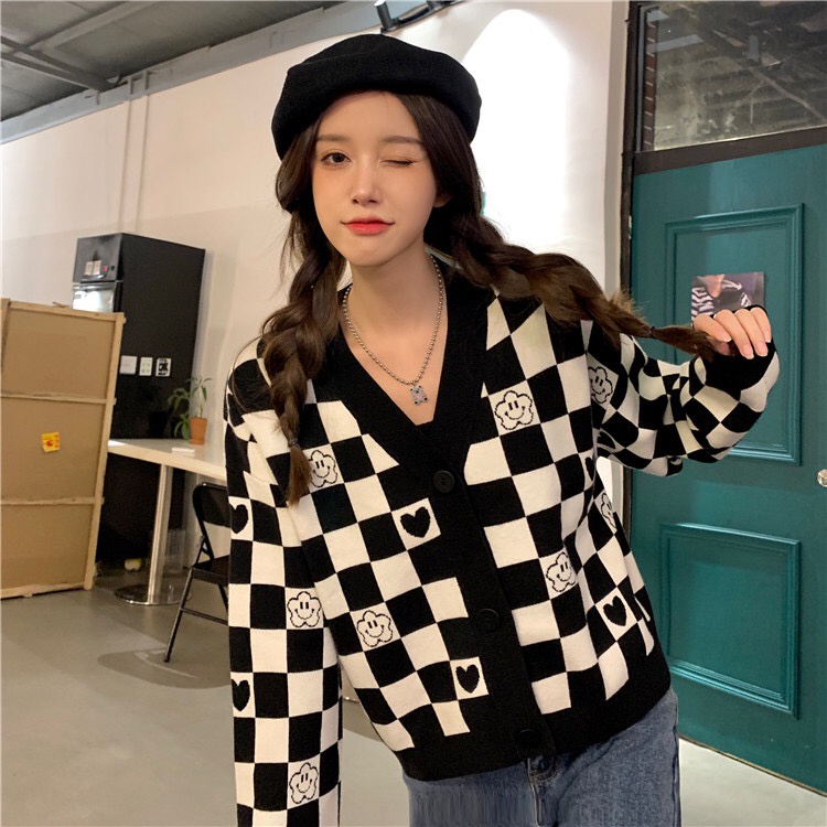 DUNEA Áo Khoác Sweater Cổ Chữ V Phong Cách Retro Hàn Quốc Cho Nữ