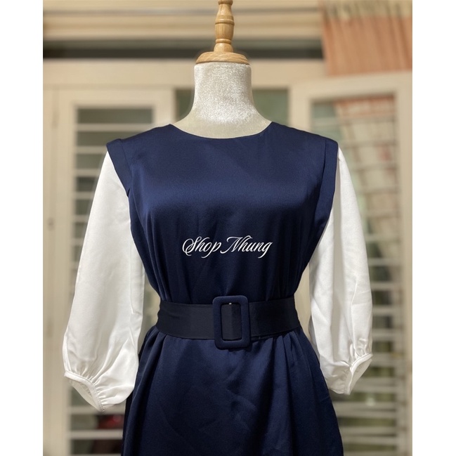 Đầm Ted baker phối lụa kèm dây thắt eo