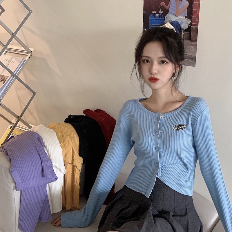 Áo Cardigan Dệt Kim Tay Dài Cổ Tròn Phong Cách Hàn Quốc Dành Cho Nữ
