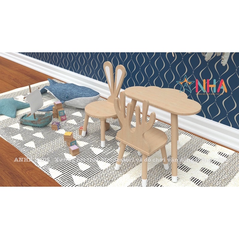 Bộ bàn ghế gỗ Montessori trẻ em, học tập cho bé.