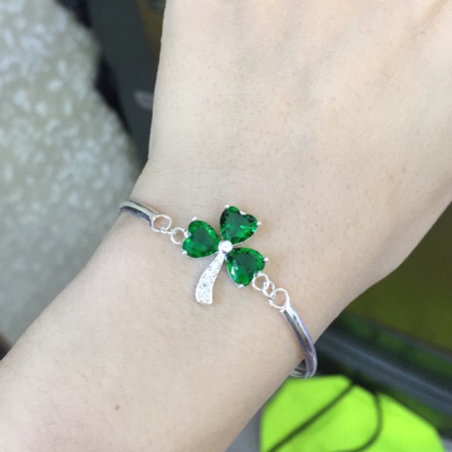 Lắc tay cỏ 3 lá may mắn nhiều màu bạc ta nmj đá nhân tạo