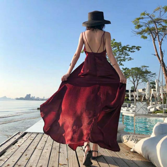 Váy maxi lụa đi biển dây mảnh quyến rũ sống ảo cực mê [HÀNG CÓ SẴN]