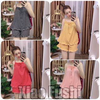 Đồ bộ mặc nhà, đồ bộ kiểu áo 2 dây sọc caro đủ màu sắc, chất satin cực đẹp giá rẻ, freesize