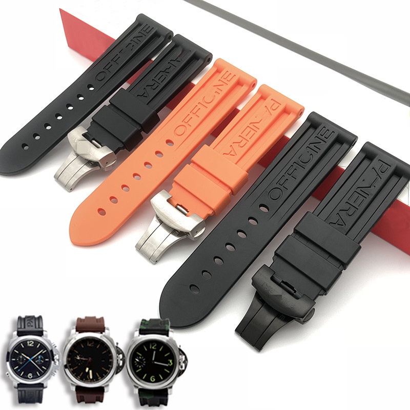 PANERAI Dây Đeo Đồng Hồ Bằng Cao Su Silicon Mềm 24mm Màu Đen Khóa Bướm Cho PAM111/441
