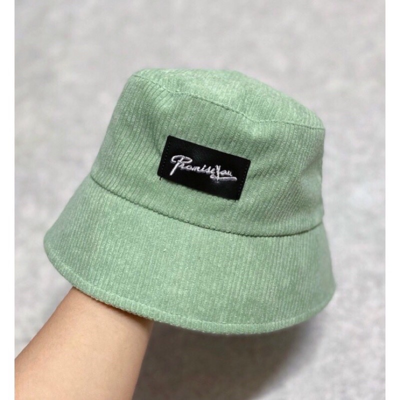 Nón bucket nam nữ nhung tăm thêu chữ promise cá tính