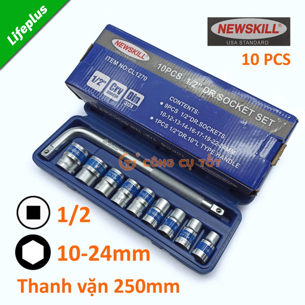 Bộ khẩu 10-24mm cần cong thép 50BV30 giàu Crôm NEWSKILL CL1270