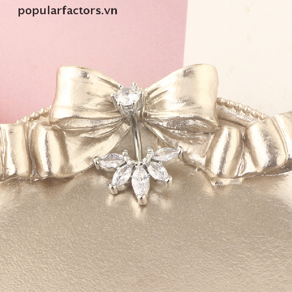 Khuyên rốn bằng thép không gỉ hình hoa đính pha lê