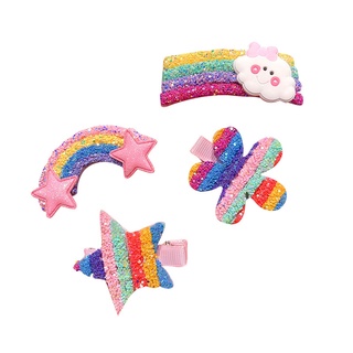 Set 5 Kẹp Tóc iFIT Nhiều Hình Dạng Bảy Sắc Cầu Vồng Đính Sequin Lấp Lánh Dành Cho Các Bé