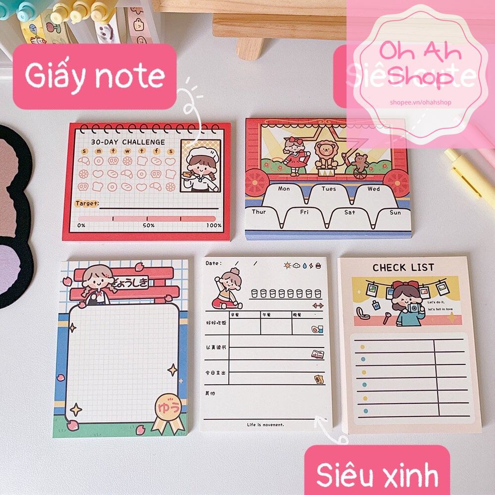 Giấy nhớ Giấy Note Hoạt Hình Cô Gái Dễ Thương 50 Tờ