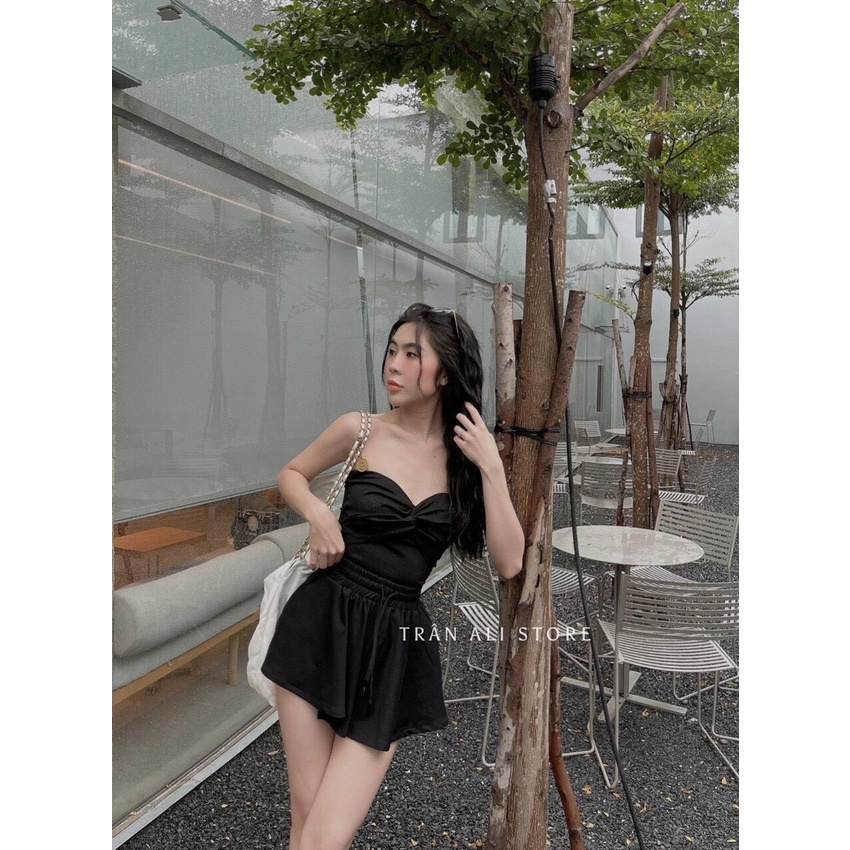 set áo ống xoắn ngực quần đùi xòe xinh xắn