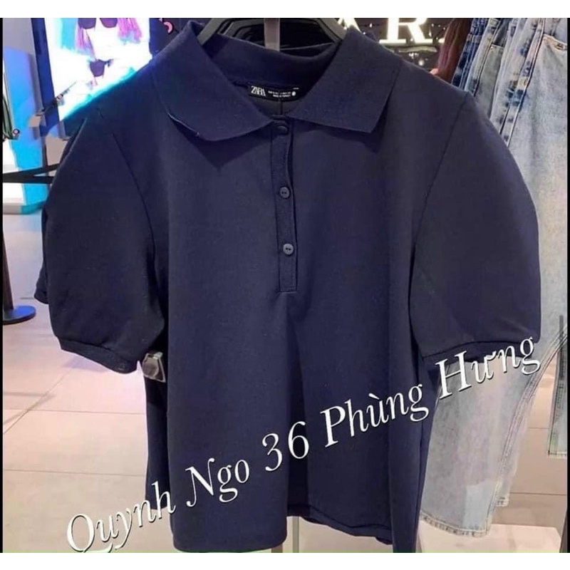 Áo polo xanh than tay phồng ZR