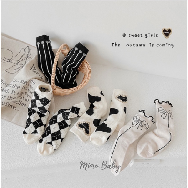 Set 4 đôi tất cao cổ họa tiết phong cách hàn quốc xinh xắn cho bé trai, bé gái T36 Mimo Baby