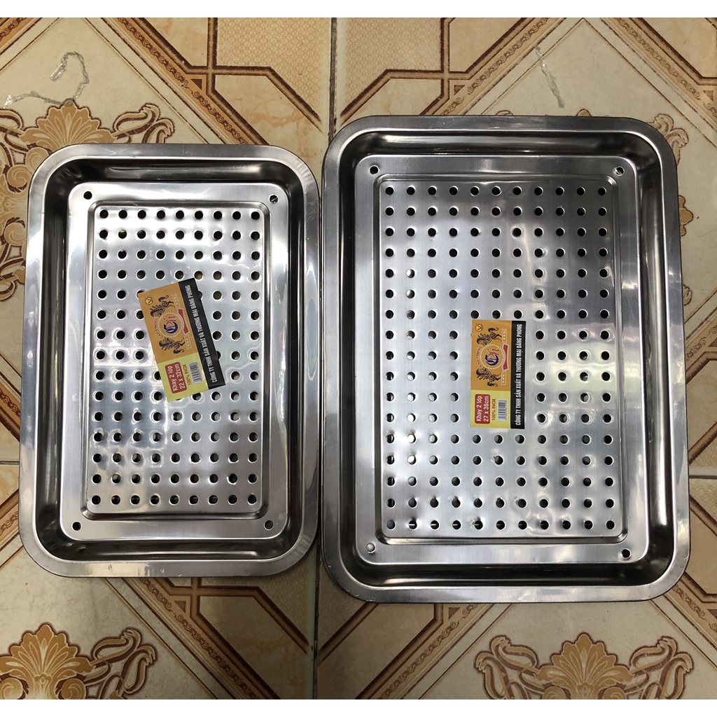 Khay inox 2 lớp để ấm chén, thức ăn,...