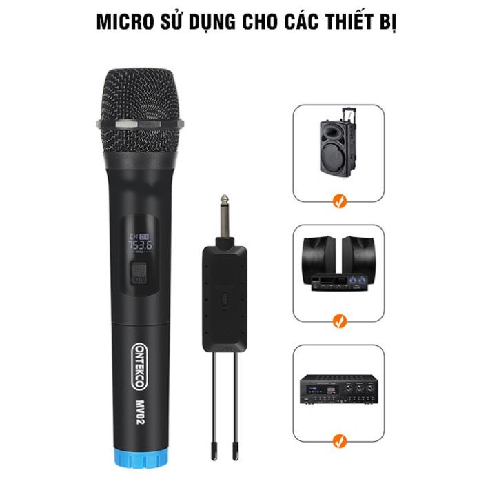 Micro không dây cao cấp Ontekco Mv02 đa năng dùng mọi loại loa hát karaoke