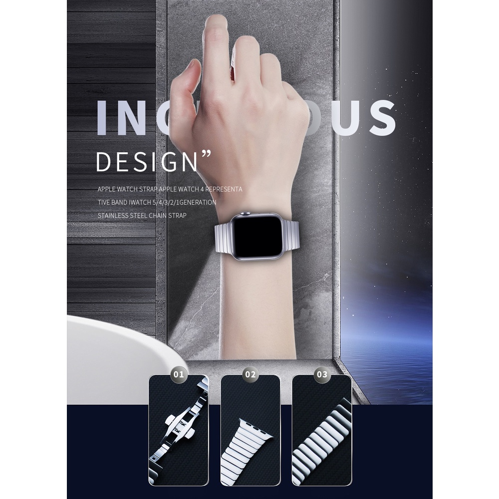 Dây Đeo Inox Khóa Kim Loại Cho Đồng Hồ Thông Minh Apple Watch Series SE 8 7 6 5 4 3 2 iWatch 38mm 40mm 41mm 42mm 44mm 45mm