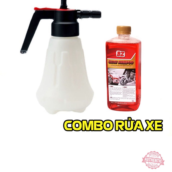 (Hỏa tốc) Bình xịt bọt tuyết cầm tay rửa xe máy, xe hơi và xà bông BZ, nước rửa xe BZ Gloss Shampoo 1 lít bọt rửa cực sạ