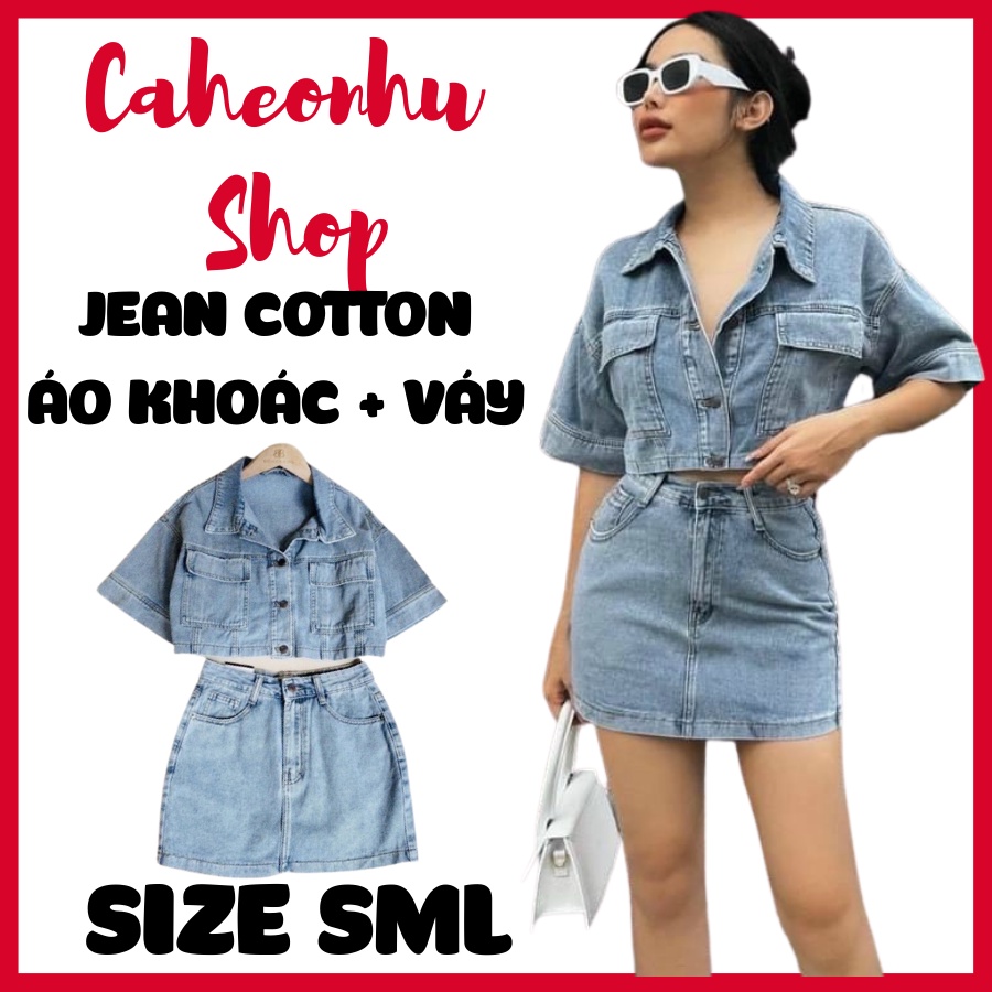 Set bộ jean chân váy kèm áo khoác cực chất,chất vải jean cotton mềm mịn loại đẹp