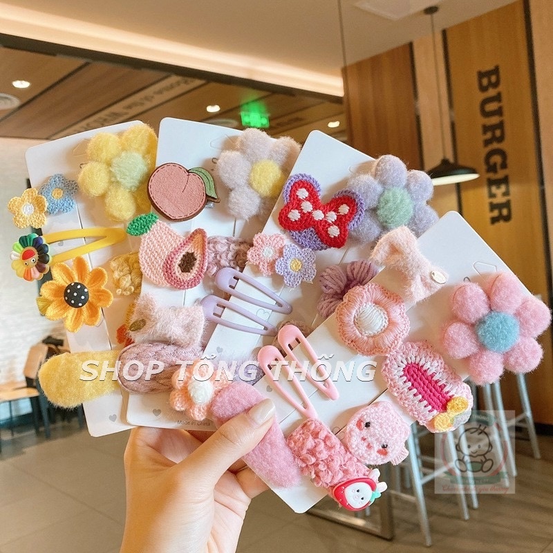 Set 8 kẹp tóc mẫu mới cho bé gái xinh xắn đáng yêu hoa văn cao cấp hàng loại 1 hình thật kẹp không đau cute
