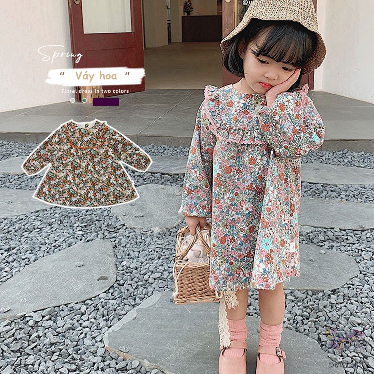 Đầm Công Chúa In Hoa Kiểu Hàn Quốc Thời Trang Mùa Thu Cho Bé Gái