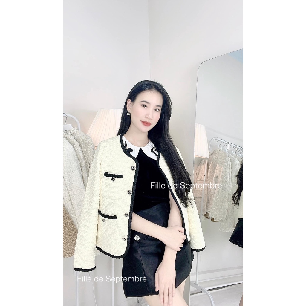 [ 𝐅𝐑𝐄𝐄 𝐒𝐇𝐈𝐏 ] ÁO KHOÁC DẠ TRẮNG CÚC ĐỒNG VIỀN MÍ DÀI TAY