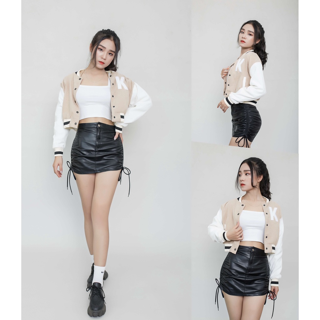 Áo Khoác Croptop Nữ Nhung From - Màu KEM