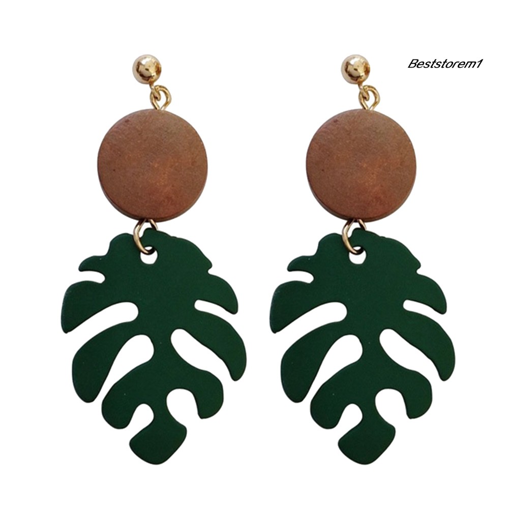 Khuyên Tai Lá Monstera Bằng Gỗ Phong Cách Bohomian Cho Nữ