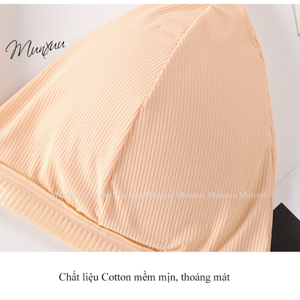Áo bra nữ hai dây MUNXUU vải cotton co dãn thấm hút dây lưng mảnh - BR19