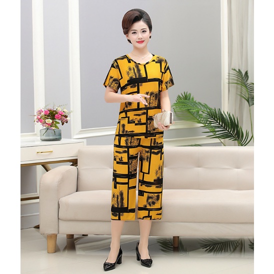 Đồ bộ trung niên nữ ngắn tay B62 - Quần áo ngủ thời trang đẹp mặc nhà cho mẹ, bà, người cao tuổi U40 U50 U60 U70 giá rẻ