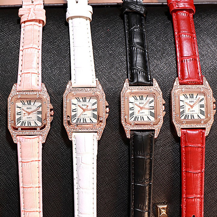 Đồng hồ nữ DZG 1526 mặt vuông dây da thời trang Bán lẻ giá sỉ