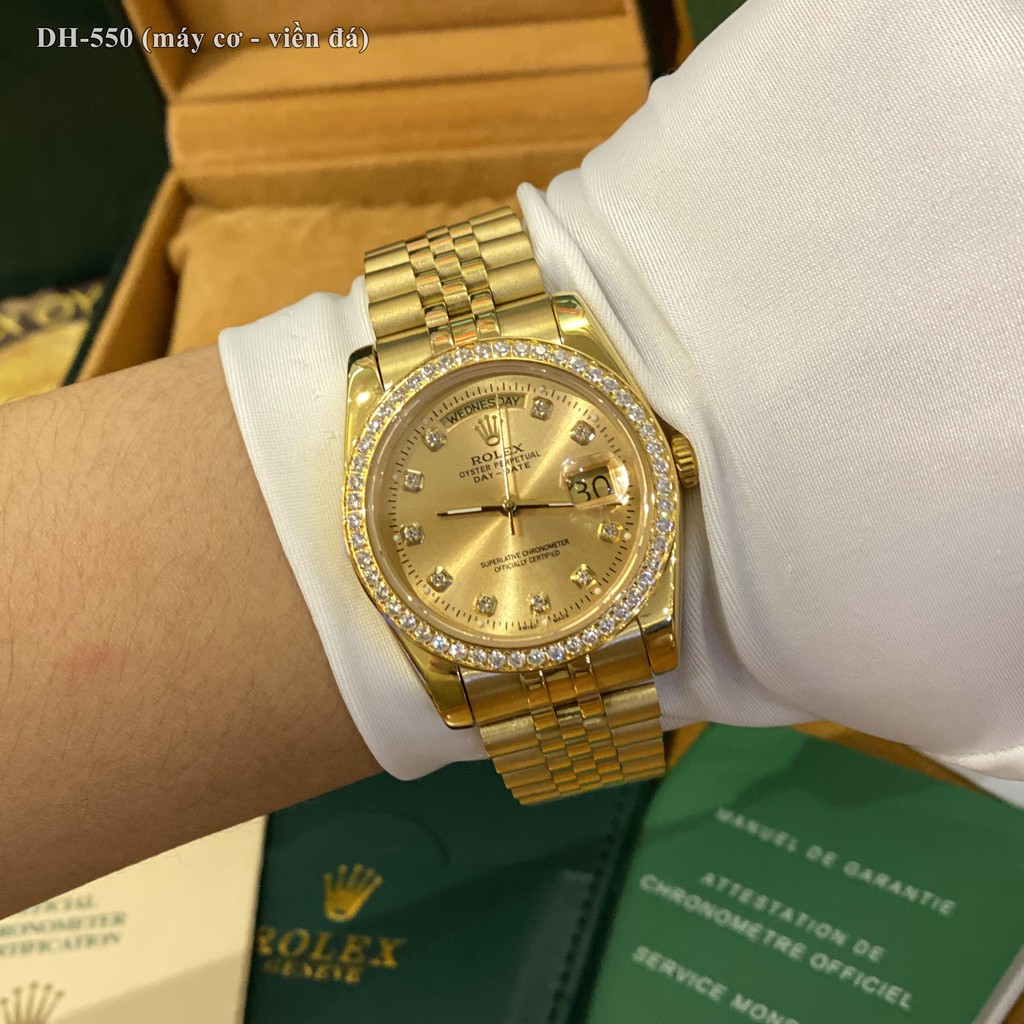 Đồng hồ nam Rolex mặt tròn đính đá sang trọng máy cơ chống nước cao cấp DH550 - Shop306