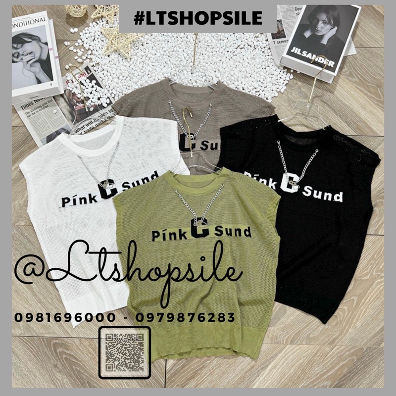 Áo len lỗ Pink C kèm vòng chocker bốn màu