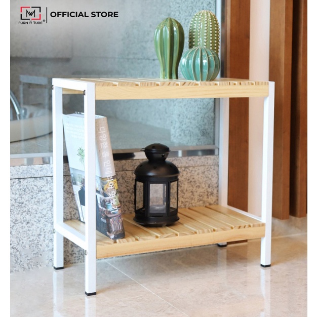 Kệ gỗ trang trí đa năng 2 tầng chân sắt tĩnh điện size 50 cm thương hiệu MW FURNITURE - Nội thất trang trí