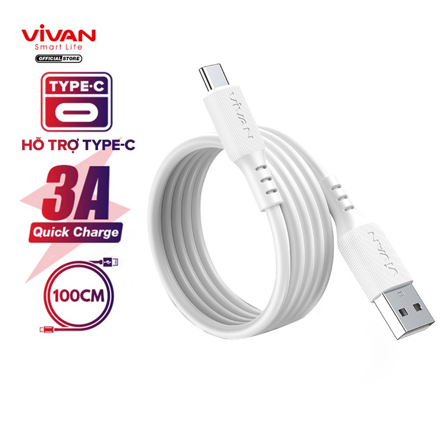 Cáp Sạc Nhanh Type-C VIVAN VSC100 3A Tương Thích Với Các Thiết Bị Android - BẢO HÀNH 12 THÁNG