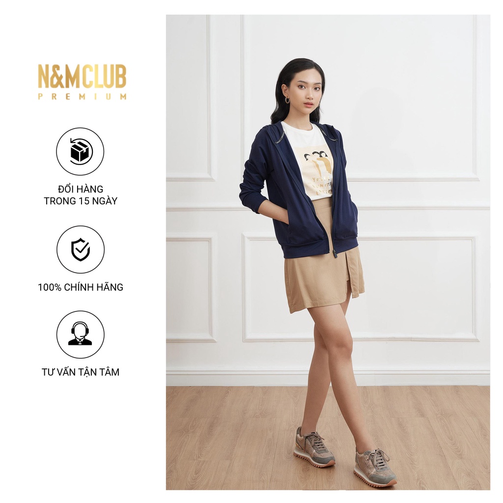 Áo Khoác Nữ N&amp;MCLUB tay dài chất liệu thoáng mát co giãn màu xanh navy mã 2103050