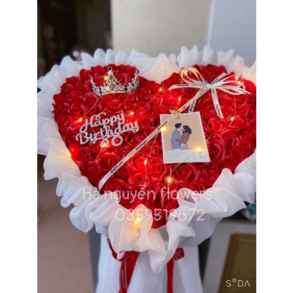 [ Hoa Sinh Nhật- quà 20/10]_Bó hoa hồng sáp 99bông (nhận đặt màu hoa theo yêu cầu tặng kèm vương miệng và thiệp)