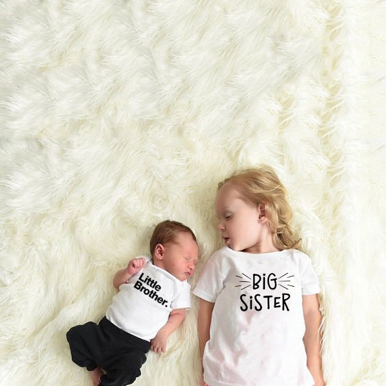 Bộ Áo Liền Quần Mùa Hè In Chữ big sister little brother Dành Cho Bé Trai Gái