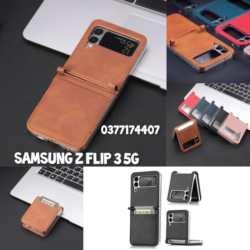 Samsung Z Flip 3, Z Flip 4 5G_Ốp lưng da có ngăn cài thẻ viền dẻo ôm máy đẹp sang trọng