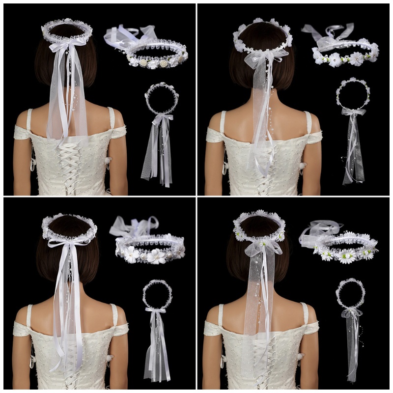 Vòng Hoa Ren Ruy Băng Đính Hạt Thủ Công Dùng Chụp Ảnh Kỳ Nghỉ