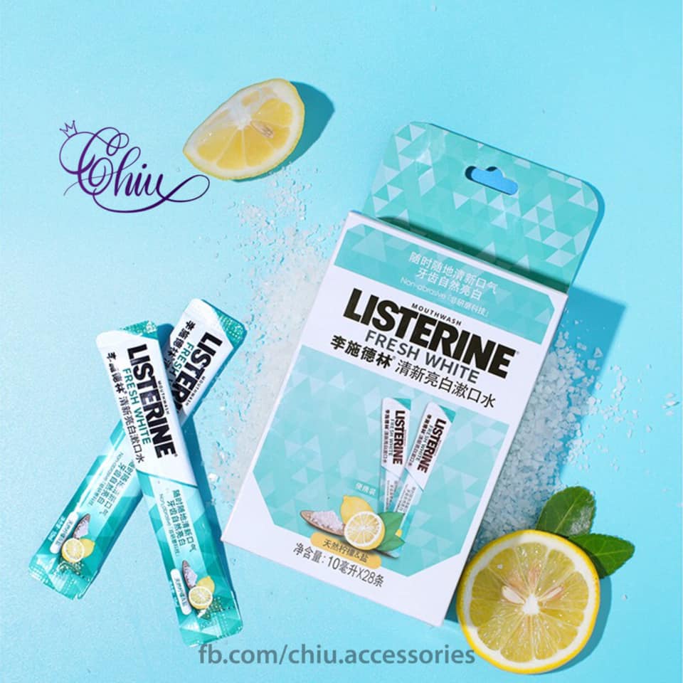 Nước súc miệng Listerine dạng gói hương chanh thơm miệng trắng răng