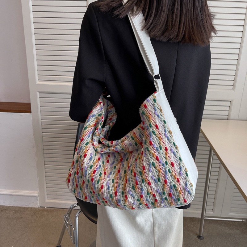 Túi Xách Đeo Vai Vải Canvas Màu Cầu Vồng Thời Trang Dành Cho Nữ